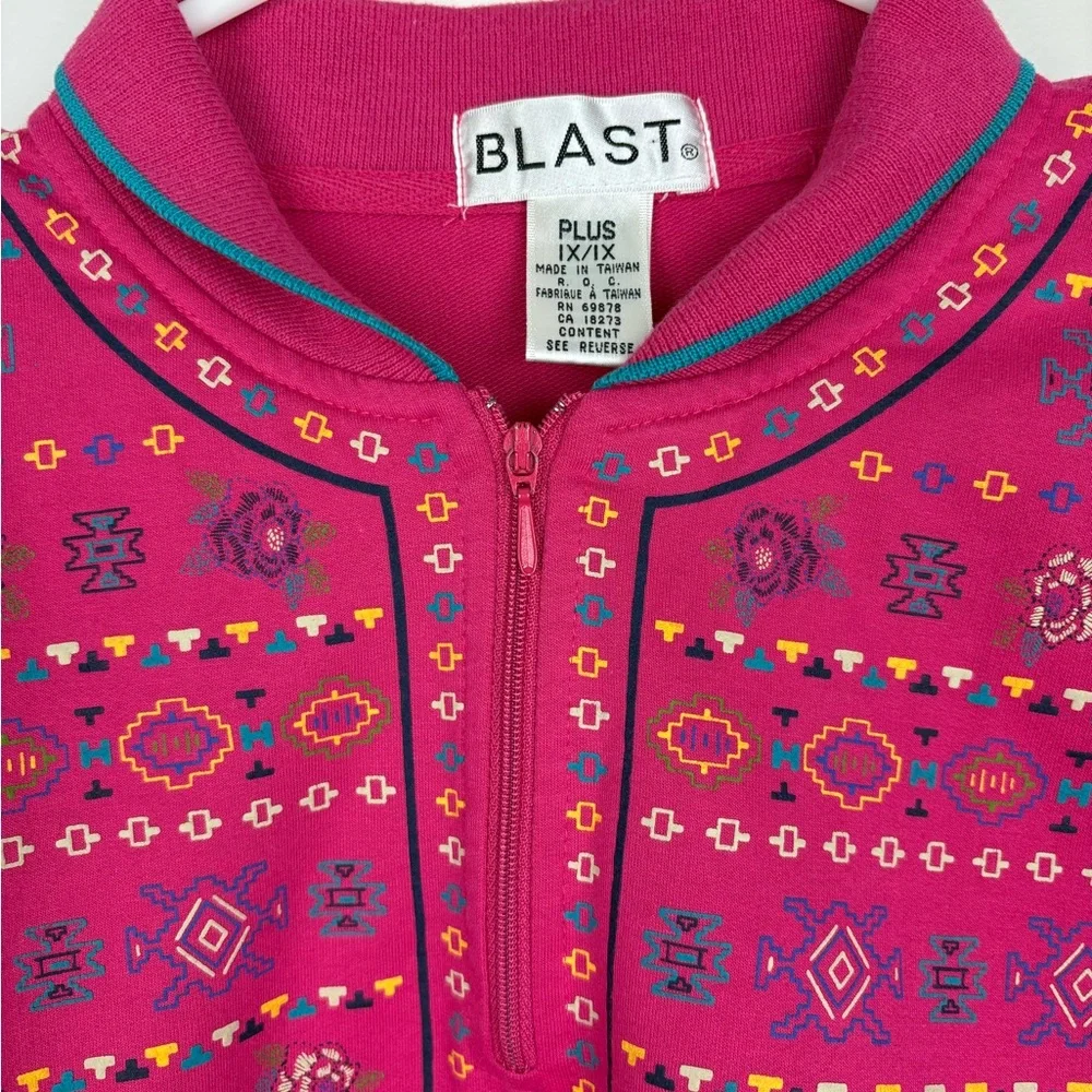 Vintage 90s Women’s Fuchsia Embroidered Long Sleeve Pullover - Picture 10 of 16